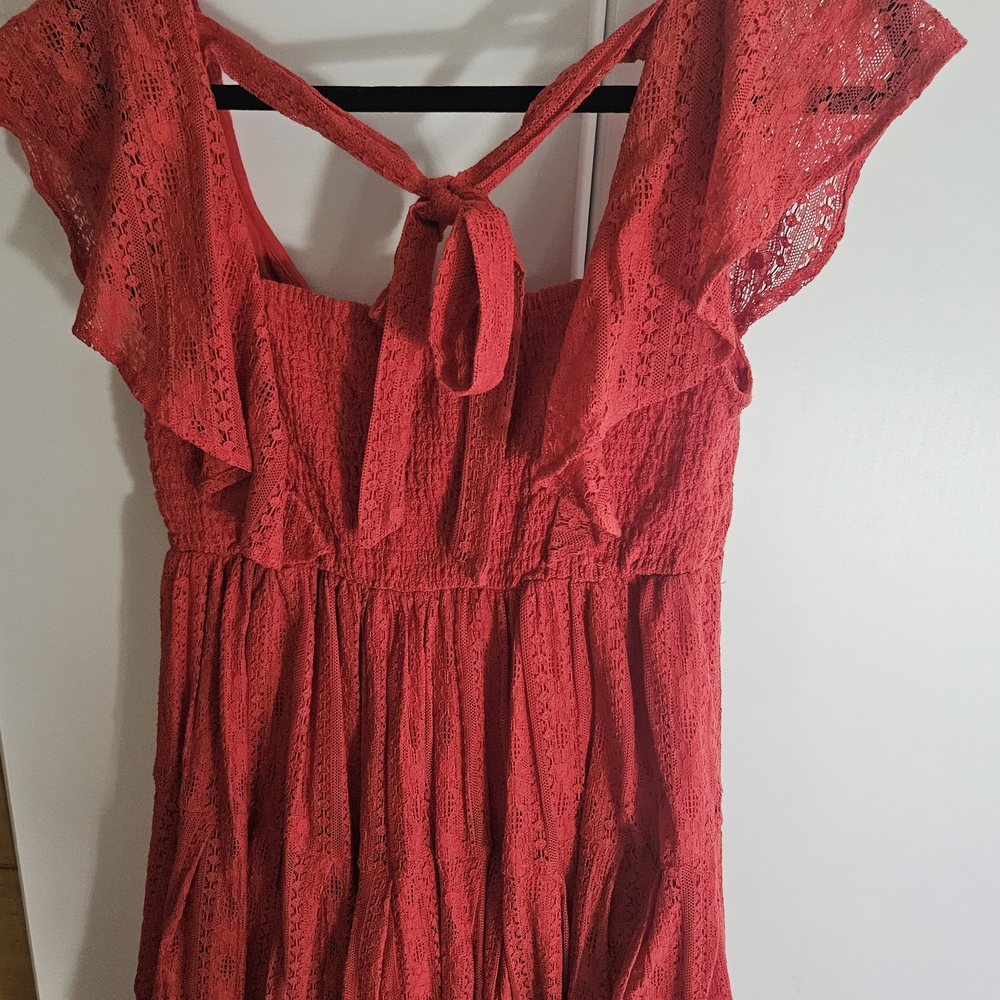 Red Lace Ruffle Dress - Picture 5 of 5